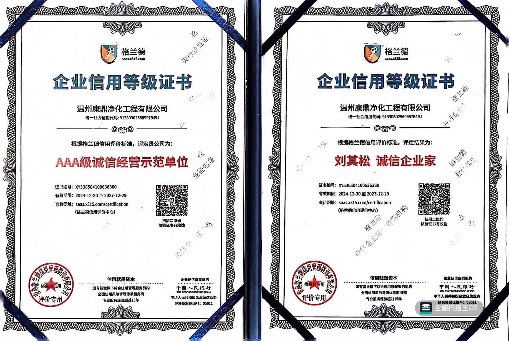 企業信用等級證書